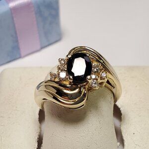 Estate 1.04ctw Natural Oval Blue Sapphire & Diamond Swirl 14Kt Y/Gold Ring#20602